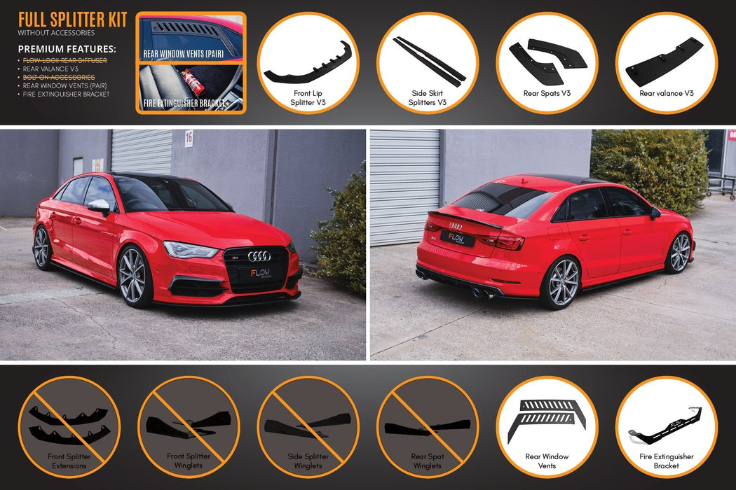 S3 8V Sedan Pre-Facelift V3 Full Lip Splitter Set-Flow Designs
