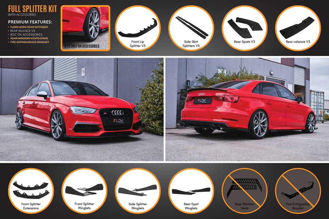 S3 8V Sedan Pre-Facelift V3 Full Lip Splitter Set-Flow Designs