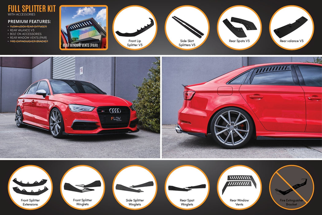 S3 8V Sedan Pre-Facelift V3 Full Lip Splitter Set-Flow Designs