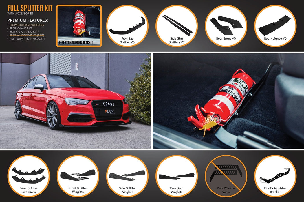 S3 8V Sedan Pre-Facelift V3 Full Lip Splitter Set-Flow Designs