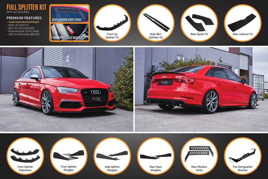 S3 8V Sedan Pre-Facelift V3 Full Lip Splitter Set-Flow Designs