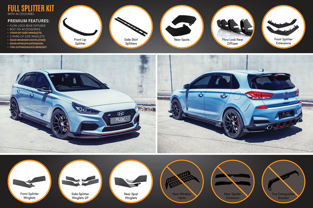 i30N Hatch PD (2018-2020) Full Lip Splitter Set-Flow Designs