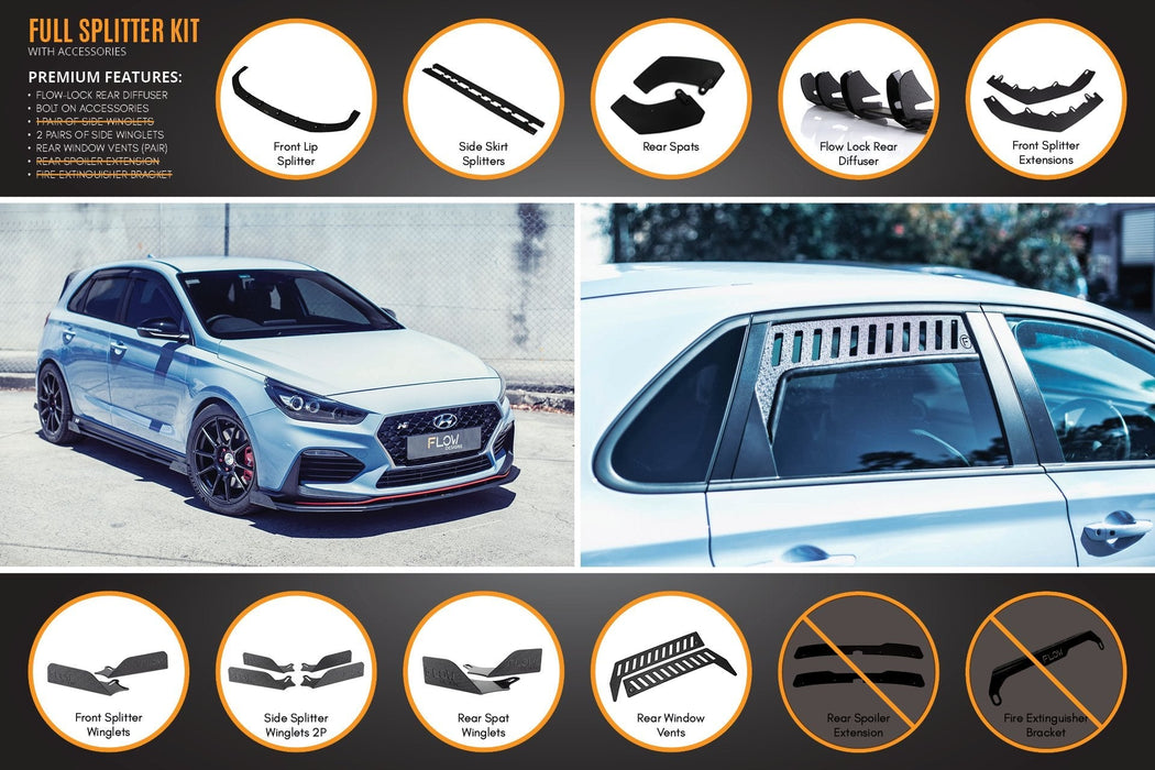 i30N Hatch PD (2018-2020) Full Lip Splitter Set-Flow Designs