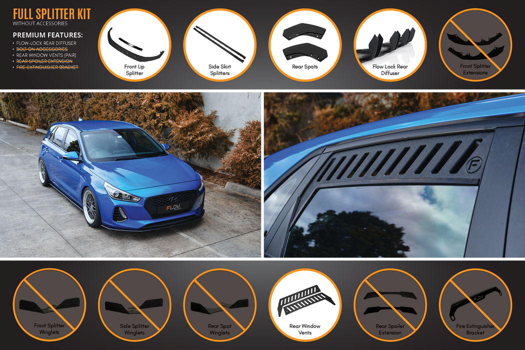 i30 SR Hatch (2017-2018) Full Lip Splitter Set-Flow Designs