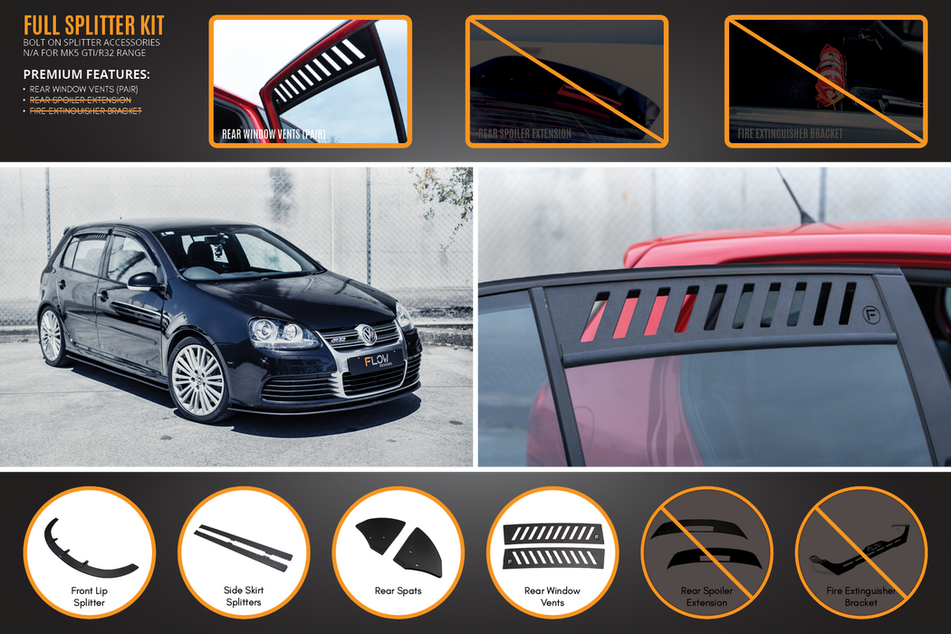 MK5 Golf R32 Full Lip Splitter Set-Flow Designs