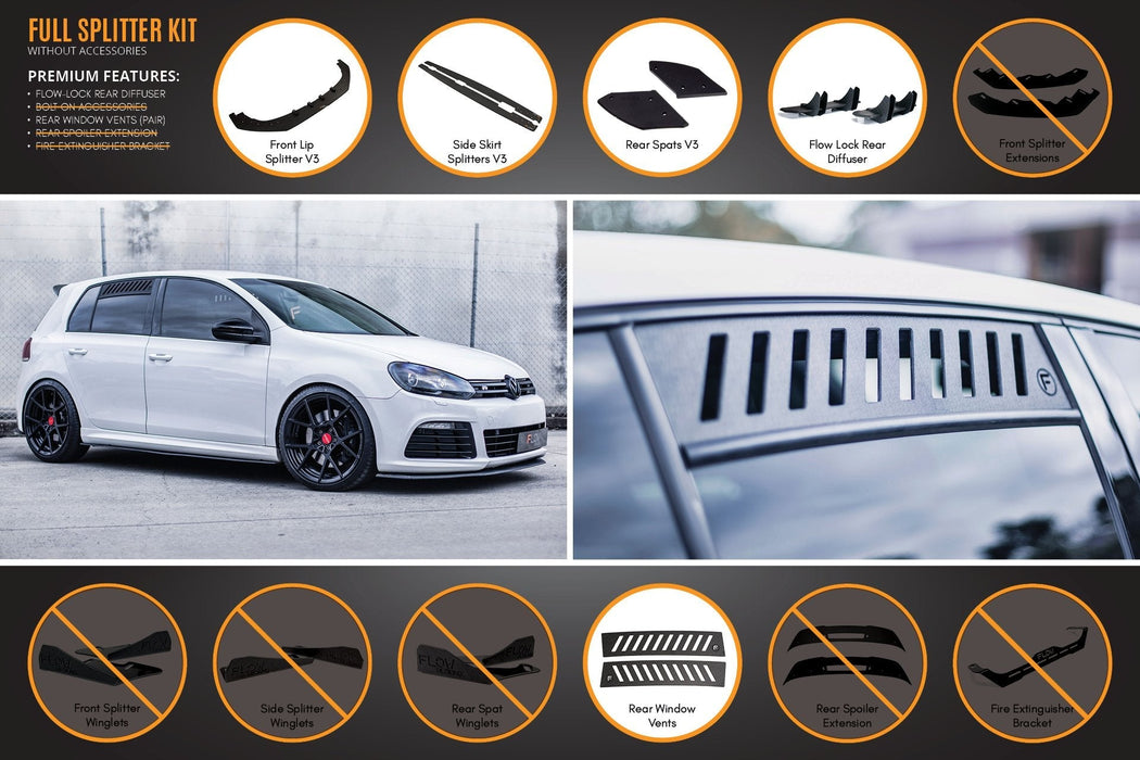 MK6 Golf R Full Lip Splitter Set WITHOUT Accessories-Flow Designs
