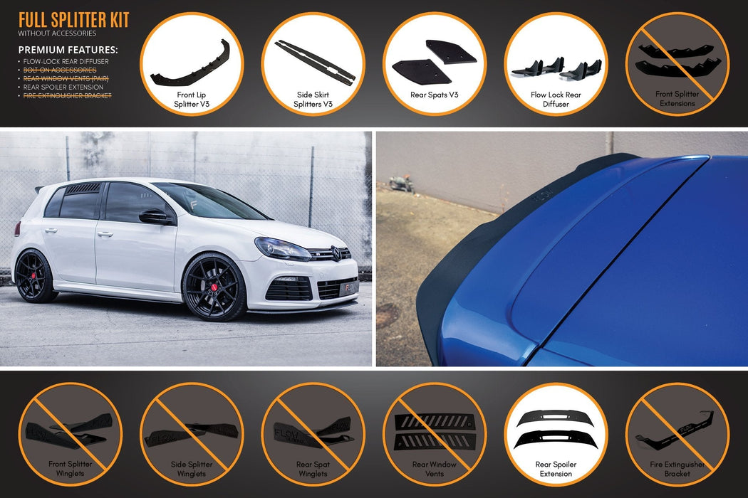 MK6 Golf R Full Lip Splitter Set WITHOUT Accessories-Flow Designs