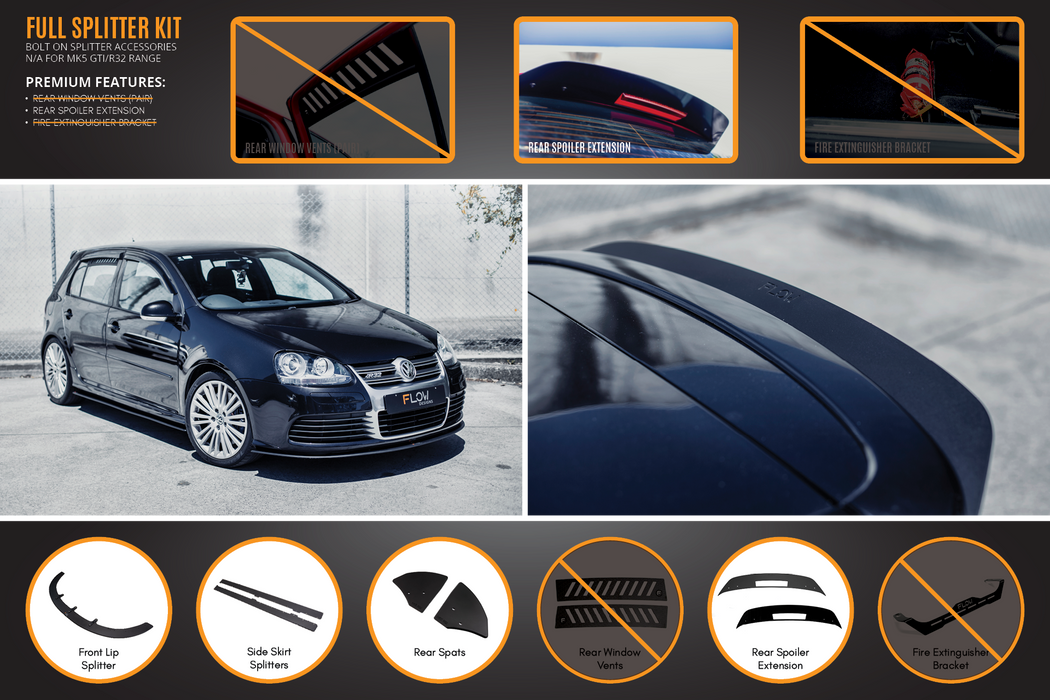 MK5 Golf R32 Full Lip Splitter Set-Flow Designs