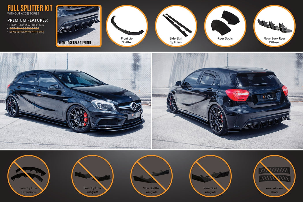 A45 AMG W176 (PFL) Full Lip Splitter Set-Flow Designs