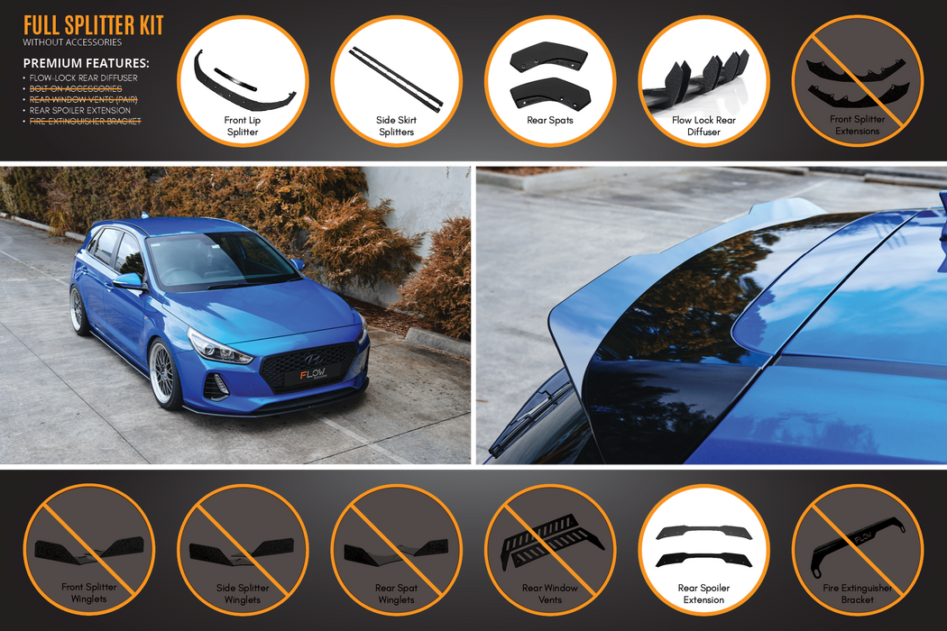 i30 SR Hatch (2017-2018) Full Lip Splitter Set-Flow Designs