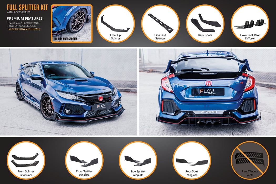 FK8 Civic Type R Full Lip Splitter Set-Flow Designs