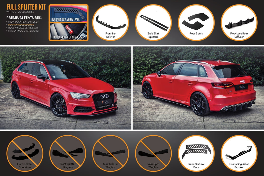 S3 8V Pre-Facelift Sportback Full Lip Splitter Set-Flow Designs