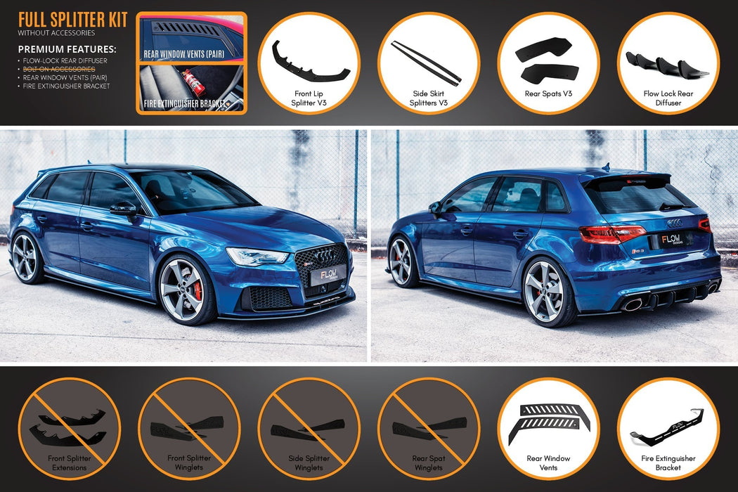RS3 8V Sportback (Pre-Facelift) Full Lip Splitter Set-Flow Designs