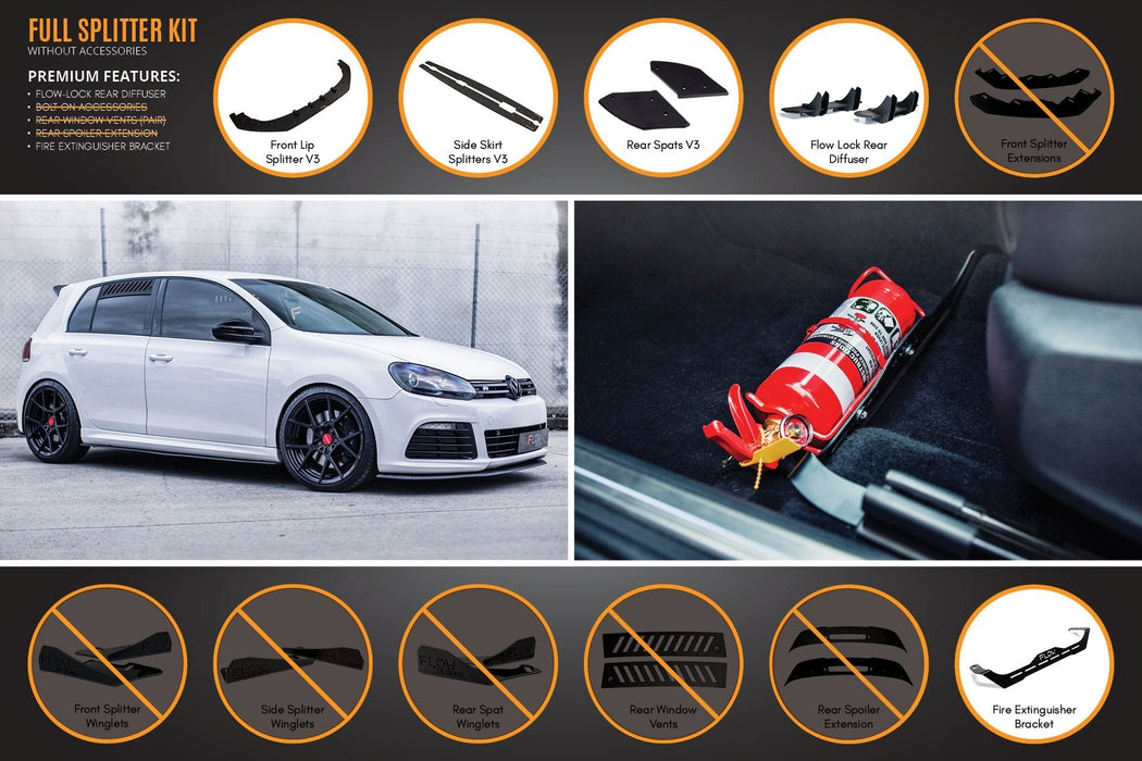 MK6 Golf R Full Lip Splitter Set WITHOUT Accessories-Flow Designs