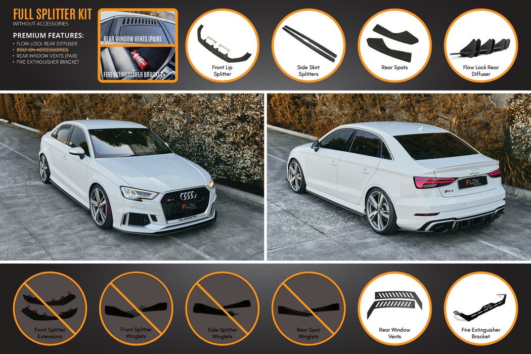 RS3 8V Sedan Facelift Full Lip Splitter Set-Flow Designs - Harrys Euro