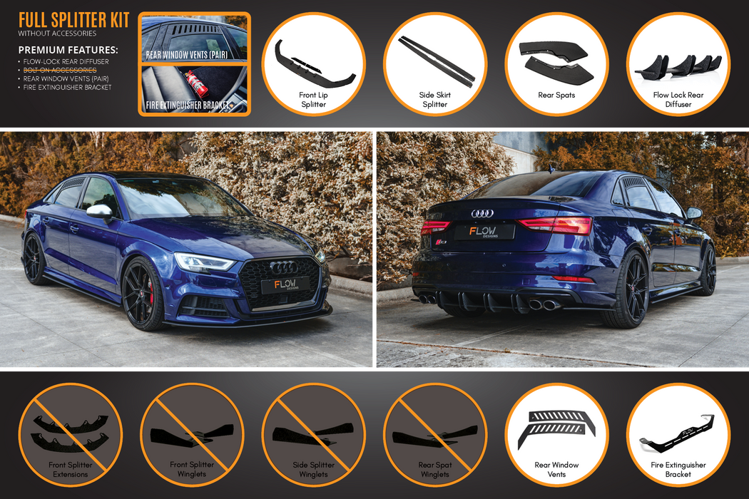 S3 8V Sedan Facelift Full Lip Splitter Set-Flow Designs