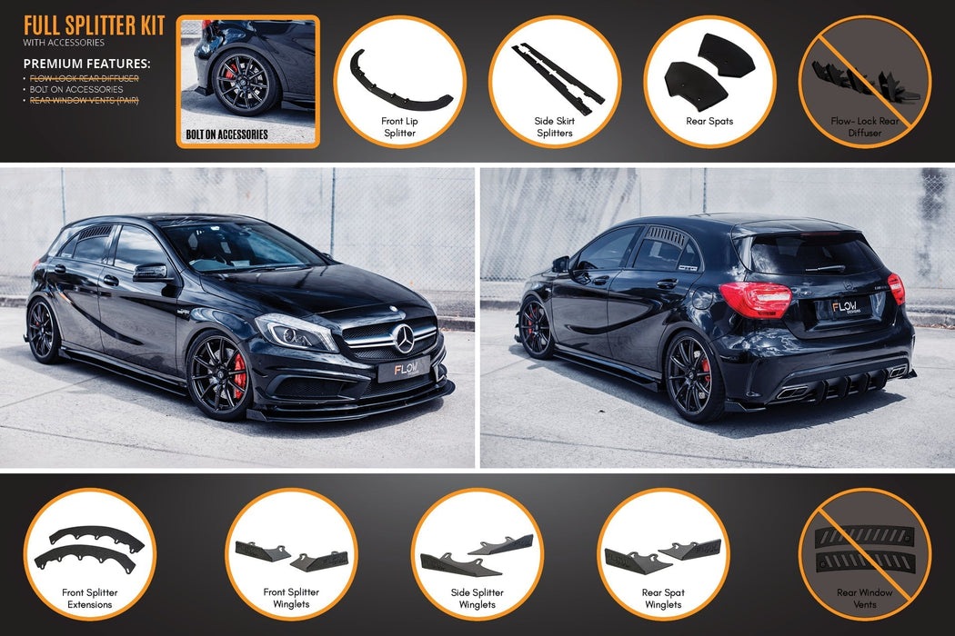 A45 AMG W176 (PFL) Full Lip Splitter Set-Flow Designs
