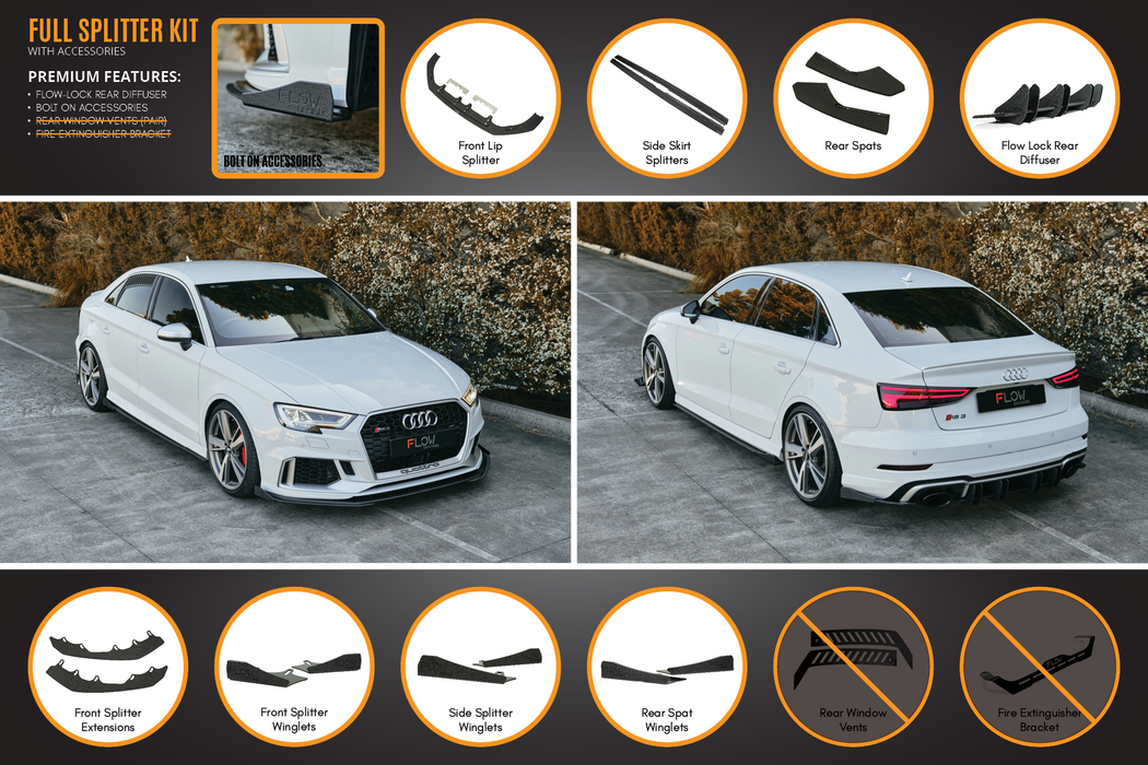 RS3 8V Sedan Facelift Full Lip Splitter Set-Flow Designs - Harrys Euro