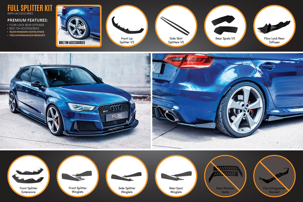 RS3 8V Sportback (Pre-Facelift) Full Lip Splitter Set-Flow Designs