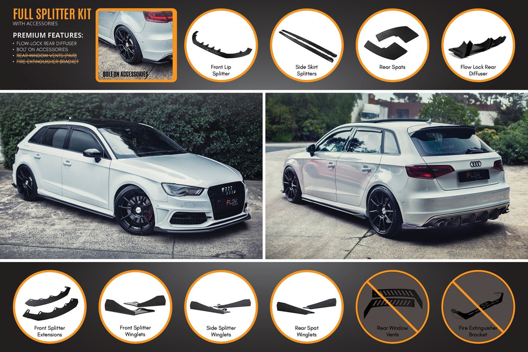 S3 8V Pre-Facelift Sportback Full Lip Splitter Set-Flow Designs