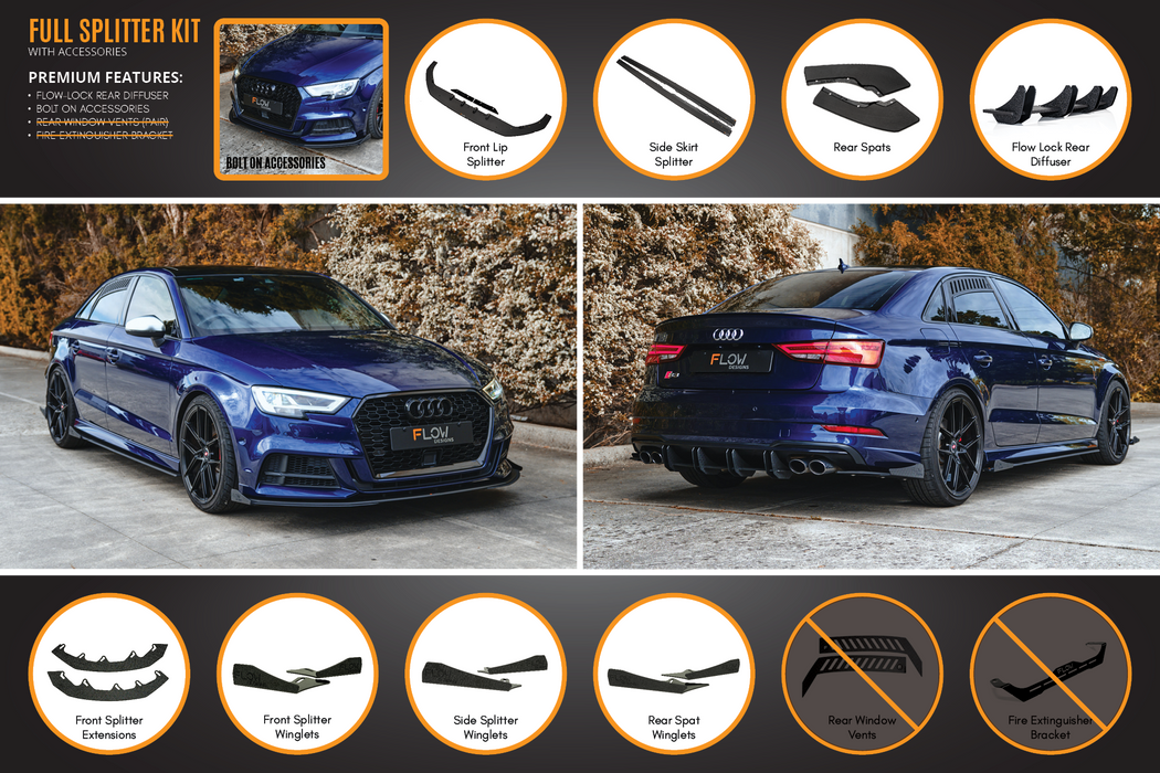 S3 8V Sedan Facelift Full Lip Splitter Set-Flow Designs