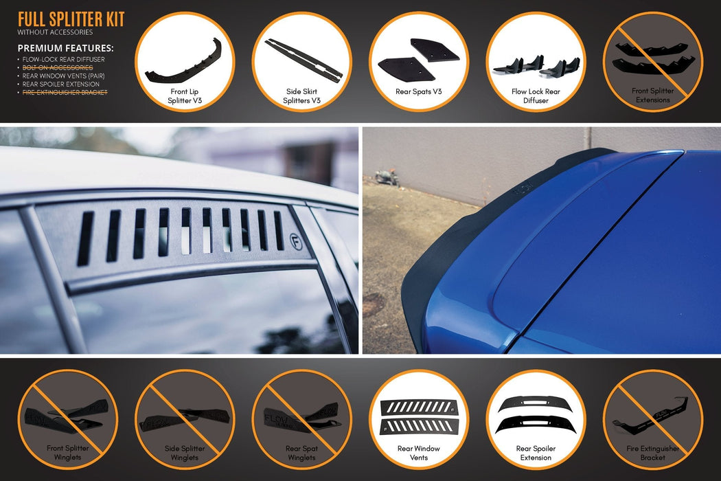 MK6 Golf R Full Lip Splitter Set WITHOUT Accessories-Flow Designs