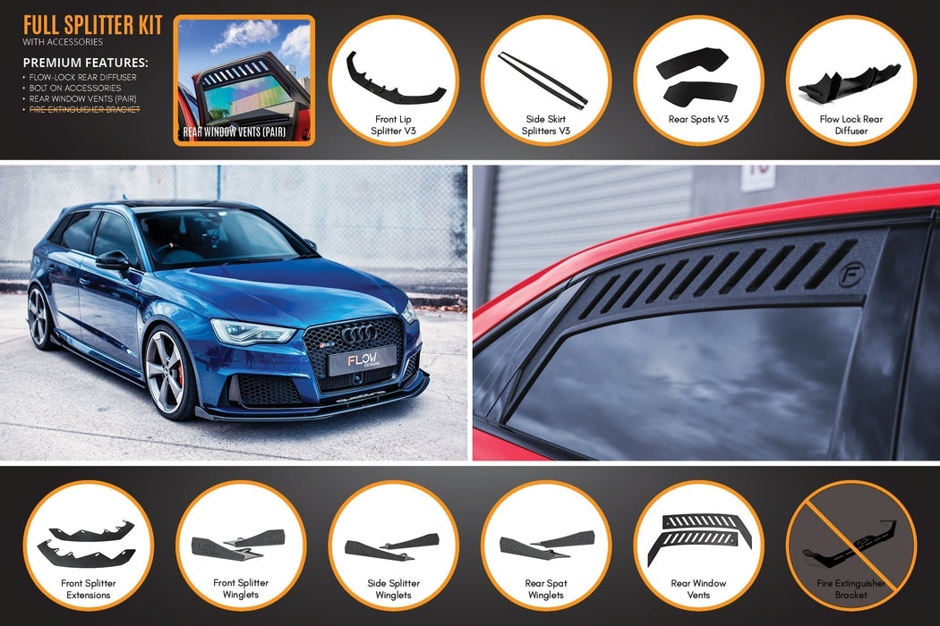 RS3 8V Sportback (Pre-Facelift) Full Lip Splitter Set-Flow Designs