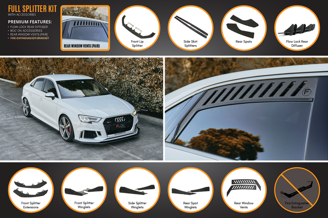 RS3 8V Sedan Facelift Full Lip Splitter Set-Flow Designs - Harrys Euro
