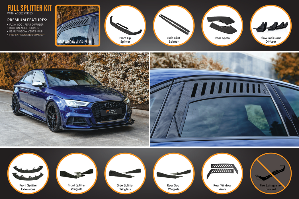 S3 8V Sedan Facelift Full Lip Splitter Set-Flow Designs