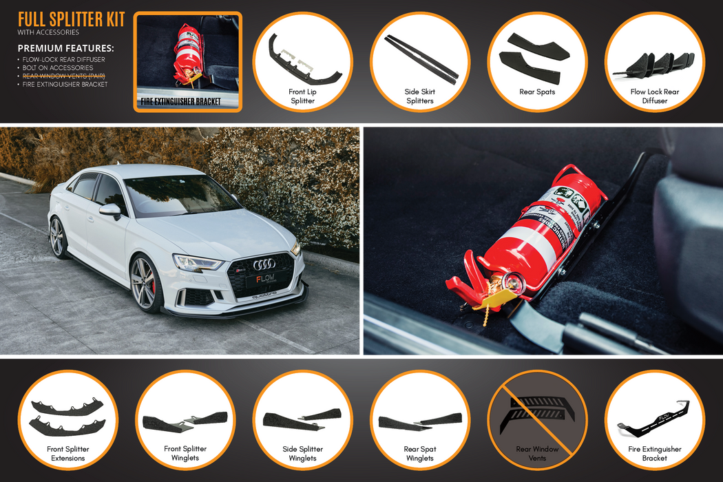 RS3 8V Sedan Facelift Full Lip Splitter Set-Flow Designs - Harrys Euro