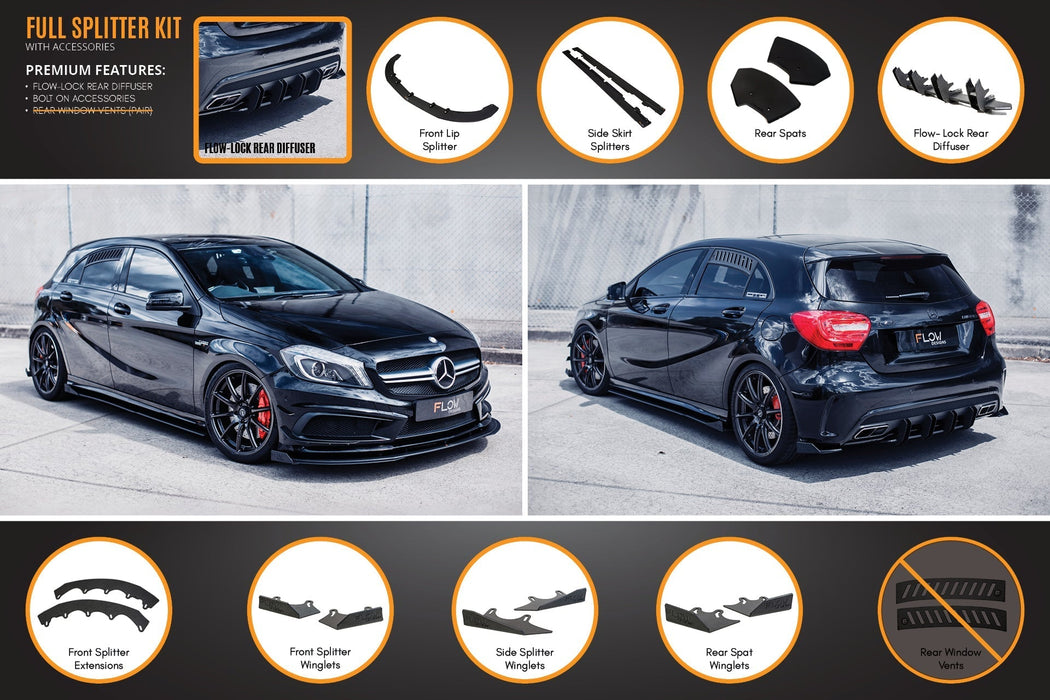 A45 AMG W176 (PFL) Full Lip Splitter Set-Flow Designs