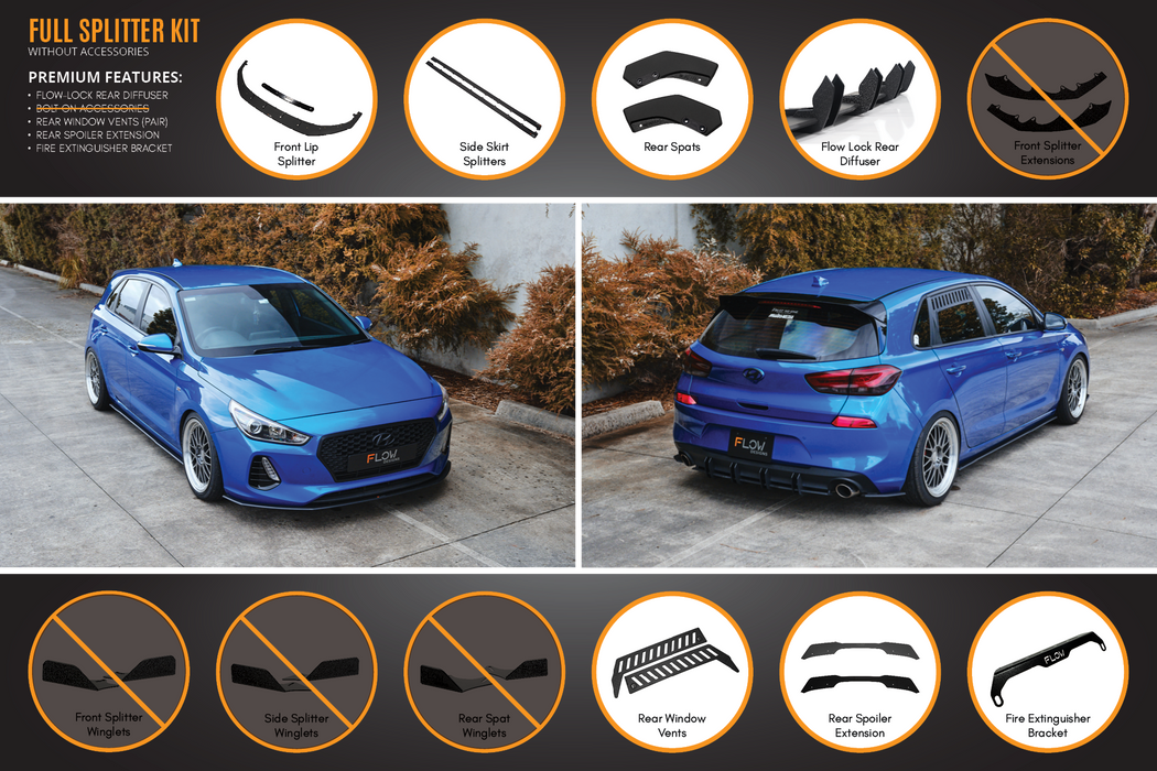 i30 SR Hatch (2017-2018) Full Lip Splitter Set-Flow Designs