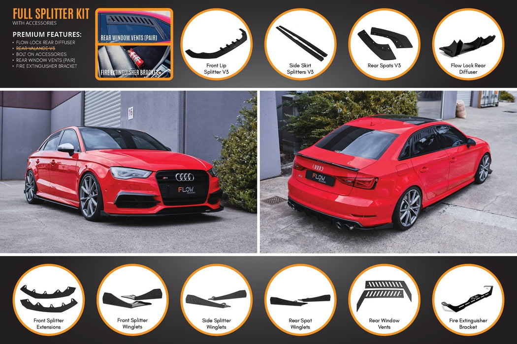 S3 8V Sedan Pre-Facelift V3 Full Lip Splitter Set-Flow Designs