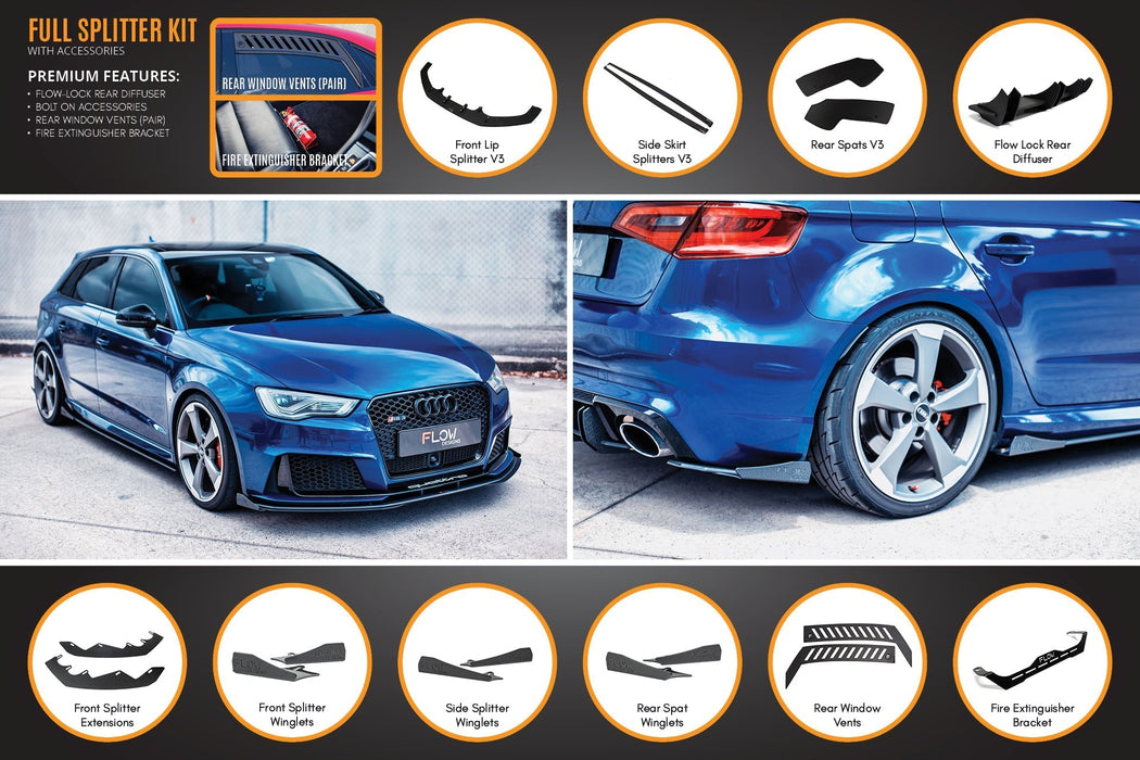RS3 8V Sportback (Pre-Facelift) Full Lip Splitter Set-Flow Designs