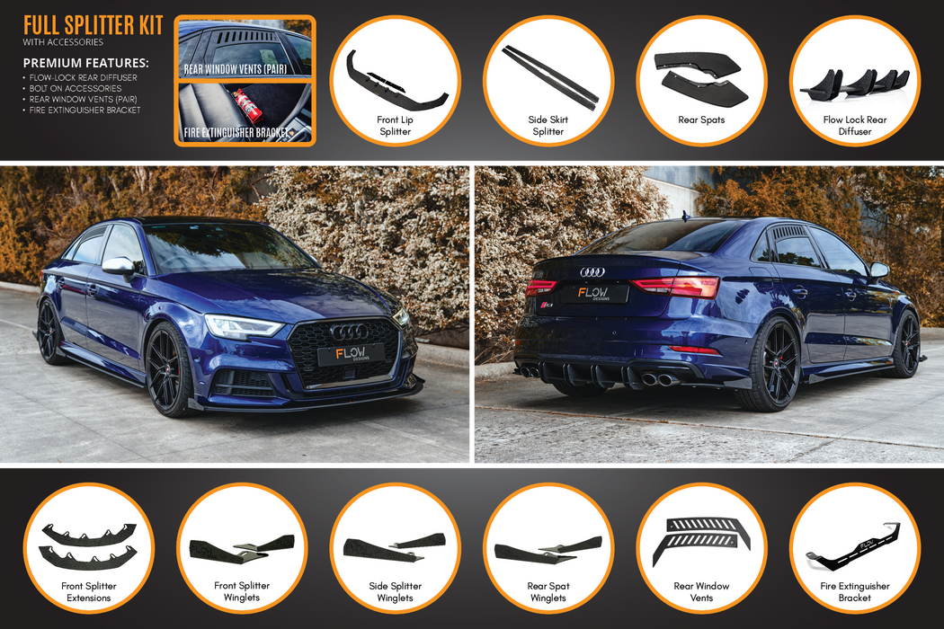 S3 8V Sedan Facelift Full Lip Splitter Set-Flow Designs
