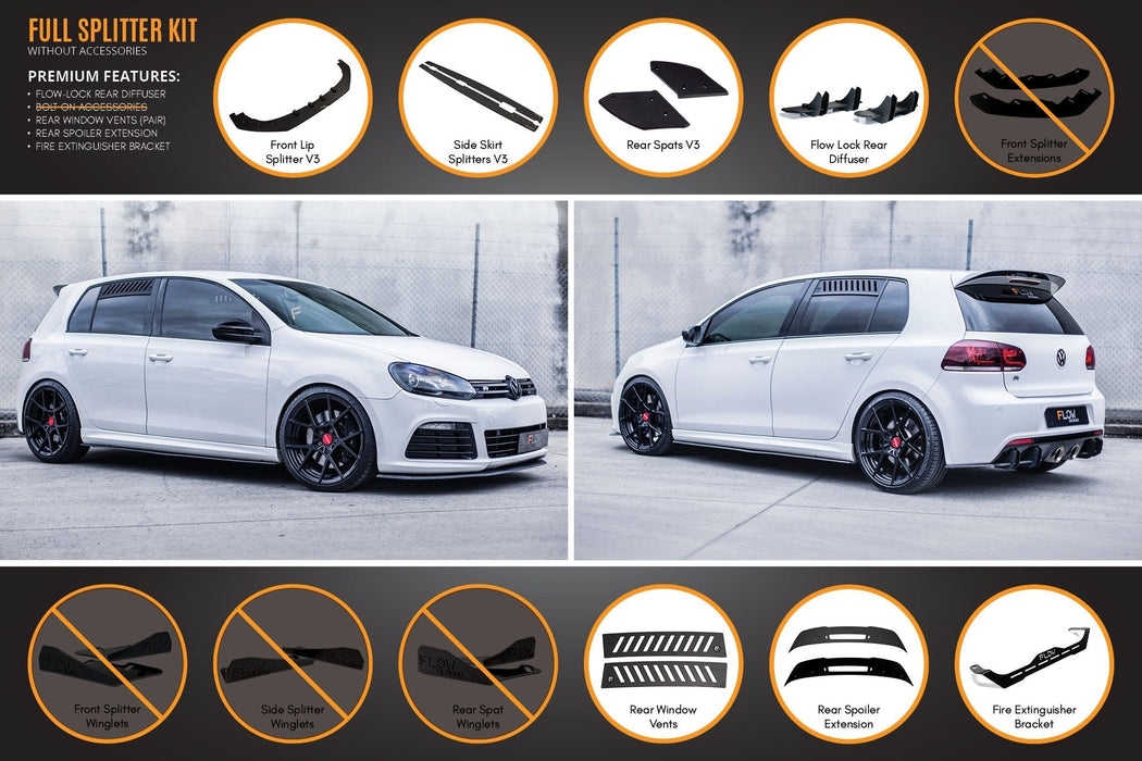 MK6 Golf R Full Lip Splitter Set WITHOUT Accessories-Flow Designs