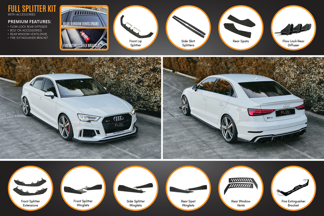 RS3 8V Sedan Facelift Full Lip Splitter Set-Flow Designs - Harrys Euro