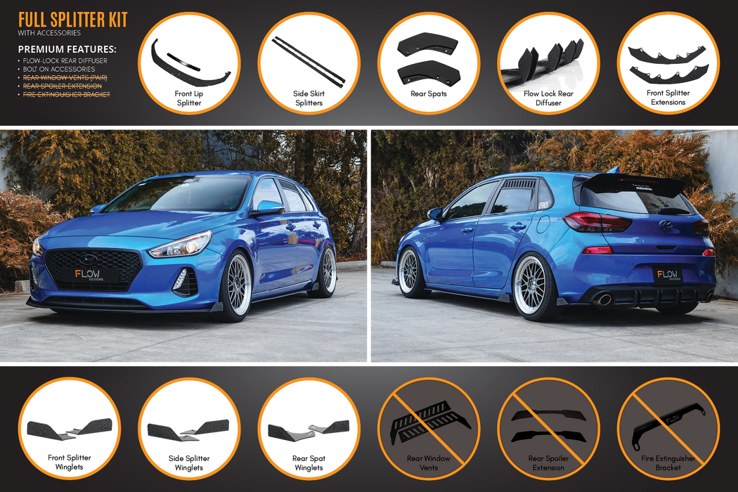 i30 SR Hatch (2017-2018) Full Lip Splitter Set-Flow Designs