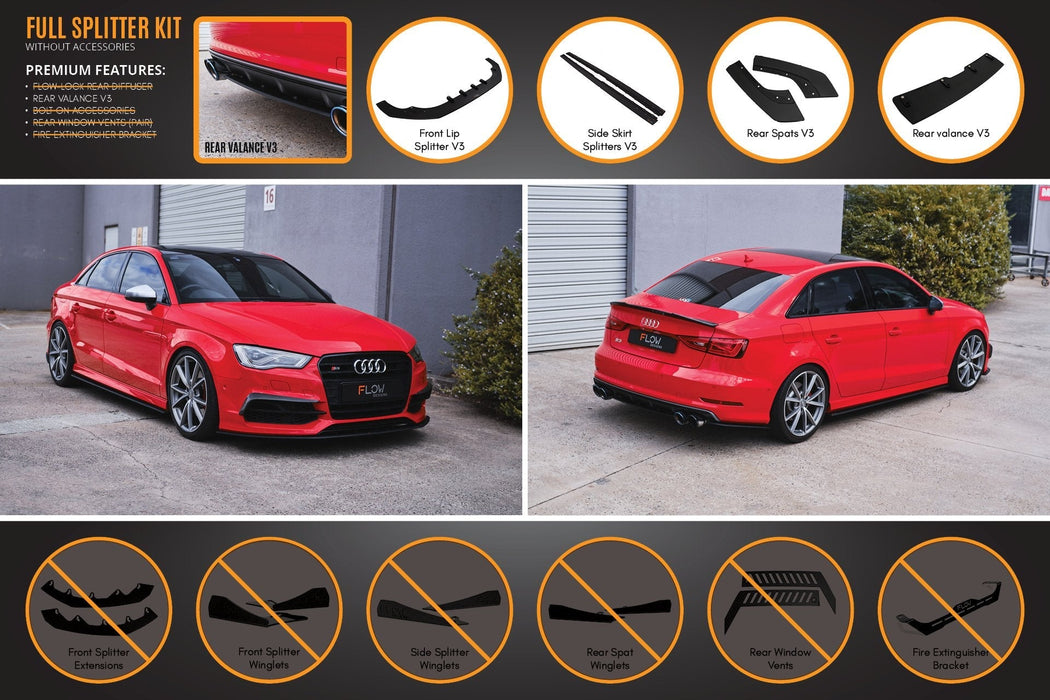 S3 8V Sedan Pre-Facelift V3 Full Lip Splitter Set-Flow Designs