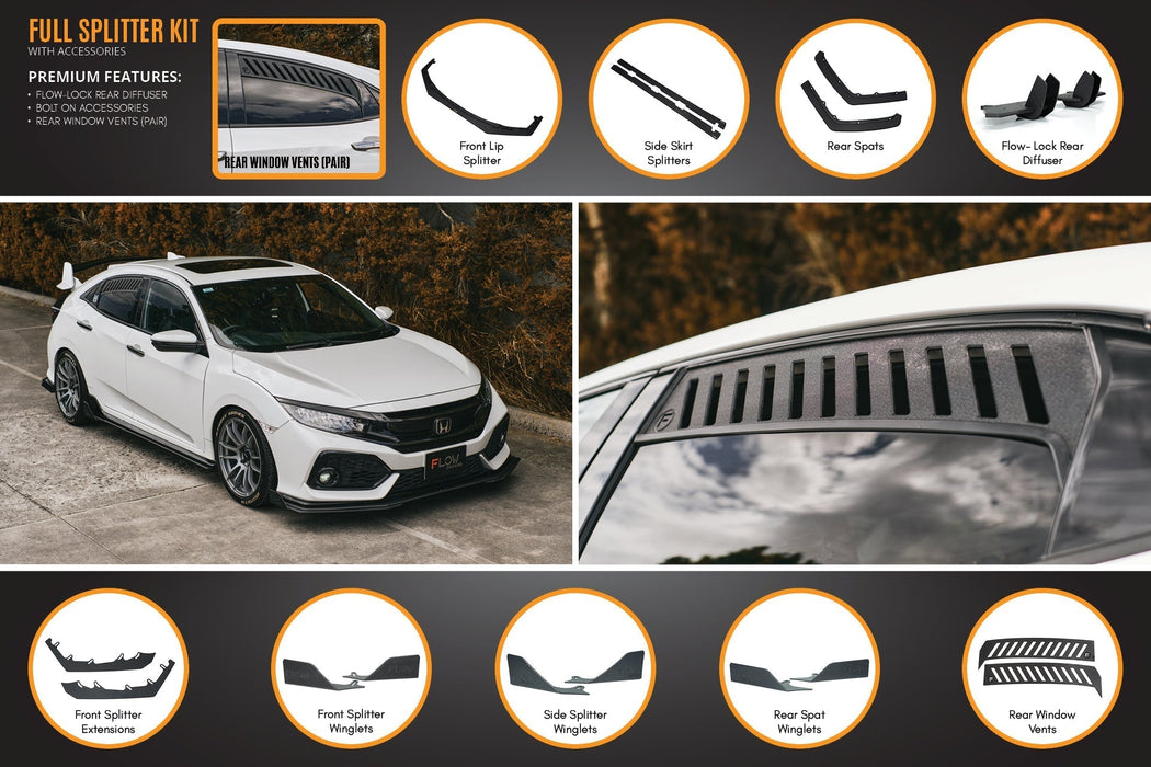 FK4/FK7 Civic RS Hatch PFL Full Lip Splitter Set-Flow Designs