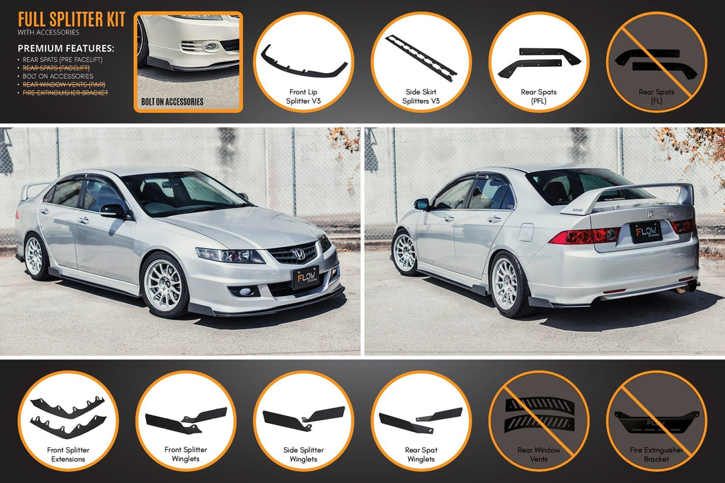 Honda Accord Euro PRE-FACELIFT CL7/CL9 Full Lip Splitter Set-Flow Designs