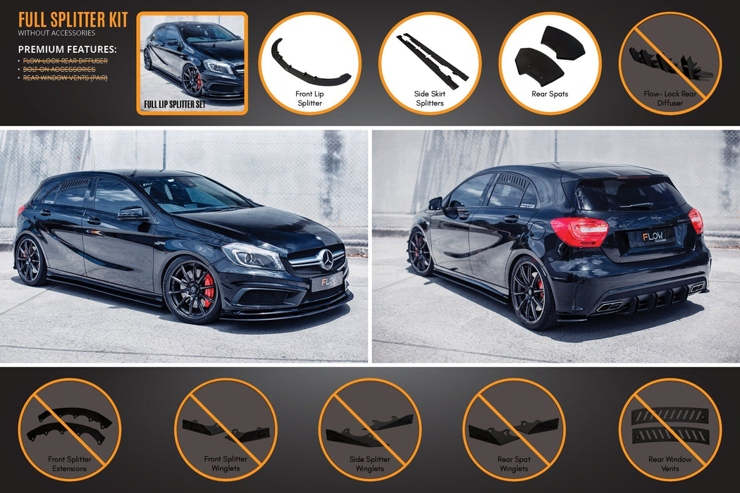 A45 AMG W176 (PFL) Full Lip Splitter Set-Flow Designs
