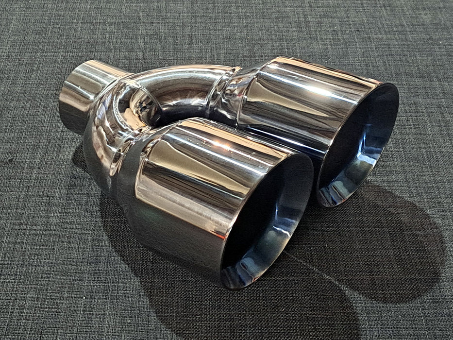 ZTT006BC - Twin 4inch Tailpipe - Round - Bevelled - Black Chrome - Harrys Euro