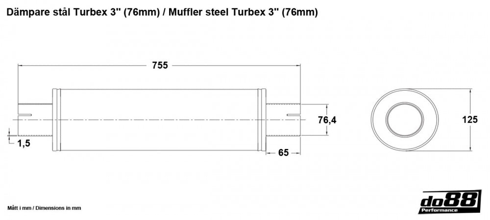 Muffler steel Turbex 3'' (76mm)