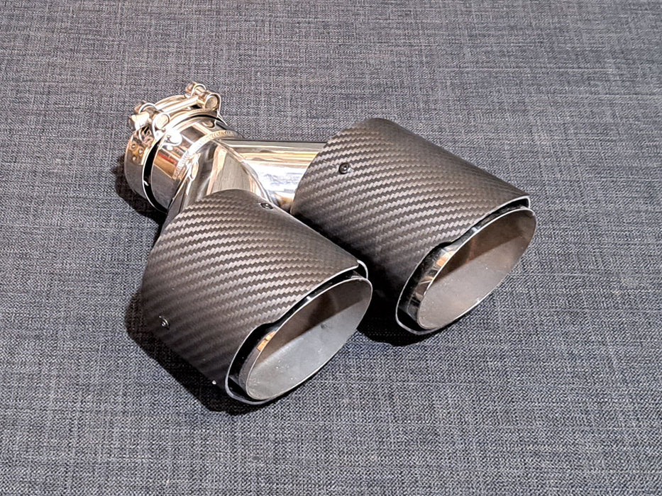 ZTT079L - Twin 4inch Round tailpipe - Slash cut - Carbon - L/H