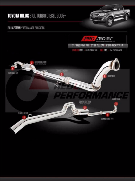 To suit TOYOTA HILUX 3.0 TD EXHAUST KIT STAINLESS UNPOLISHED