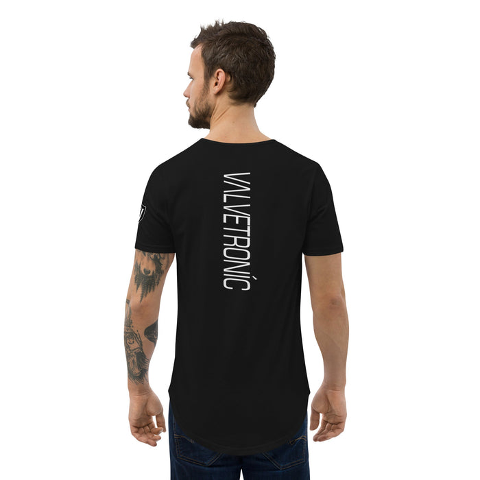 Valvetronic Men's Curved Hem T-Shirt white text - Harrys Euro