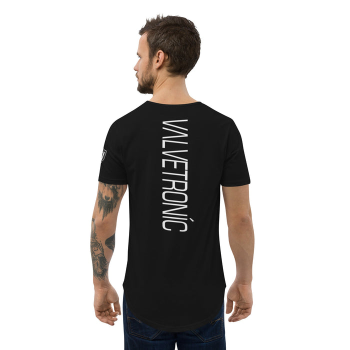 Valvetronic Men's Curved Hem T-Shirt white text - Harrys Euro