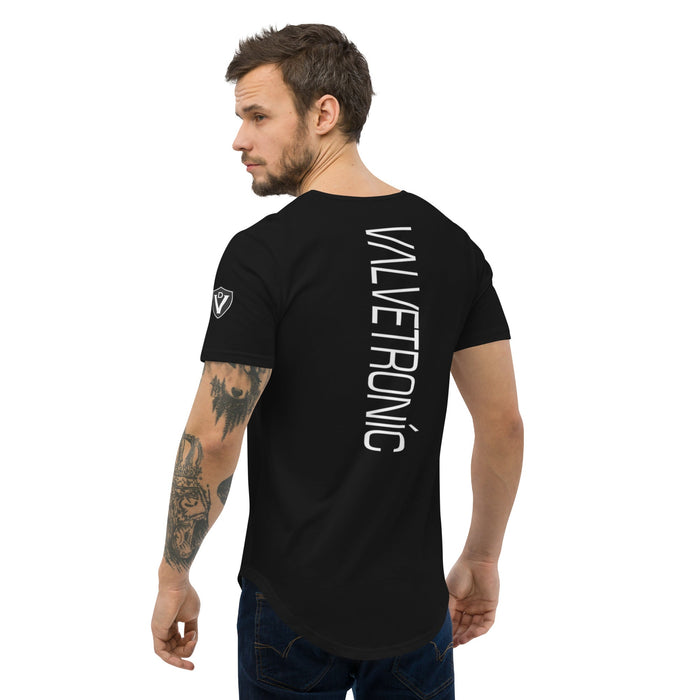 Valvetronic Men's Curved Hem T-Shirt white text - Harrys Euro