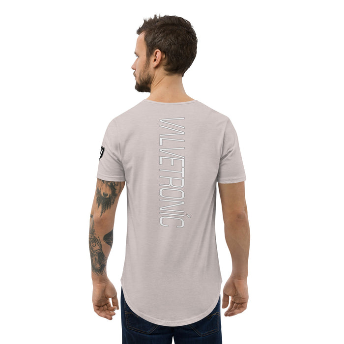 Valvetronic Men's Curved Hem T-Shirt white text - Harrys Euro